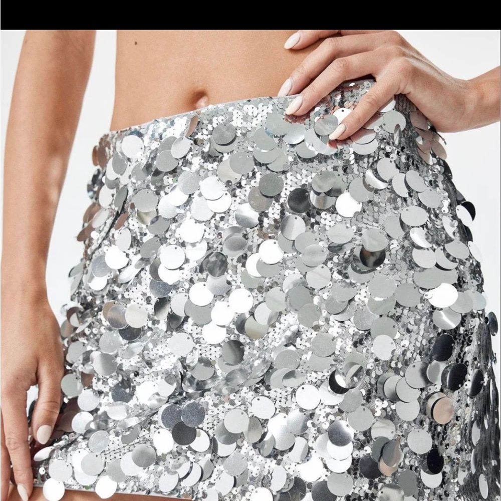 Silver Sequin Mini Skirt
